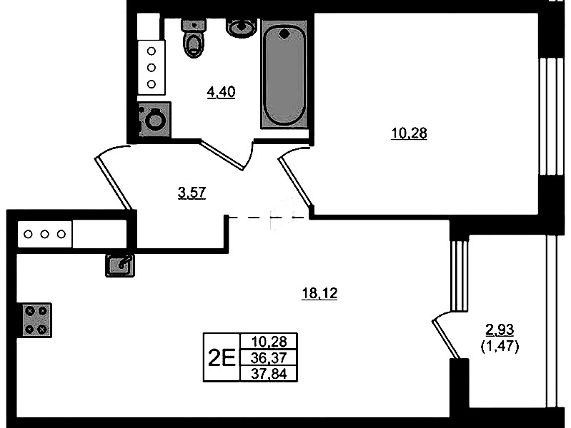 1-комнатная квартира 36.37 м², 5/5 эт., ЖК «Plus Пулковский»